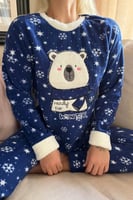 Lacivert Ready Bear Desenli Peluş Polar Pijama Takımı - Thumbnail