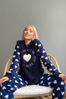 Lacivert Self Love Desenli Kadın Peluş Pijama Takımı - Thumbnail
