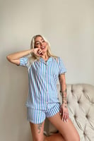 Larosh Önden Düğmeli Şortlu Kısa Kollu Kadın Pijama Takımı - Thumbnail