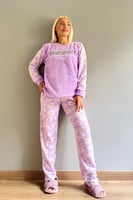 Lila Most Thing Desenli Kadın Peluş Pijama Takımı - Thumbnail