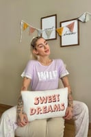 Lila Wild Baskılı Örme Kısa Kollu Kadın Pijama Takımı - Thumbnail