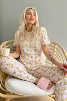 Lokale Banane Baskılı Kısa Kollu Kadın Pijama Takımı - Thumbnail