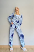 Mavi Etnico Ursa Baskılı Uzun Kol Kadın Pijama Takımı - Thumbnail