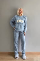 Mavi Feel Stars Queen Desenli Kadın Peluş Pijama Takımı - Thumbnail