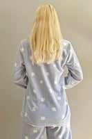 Mavi Hello Winter Desenli Kadın Peluş Pijama Takımı - Thumbnail