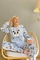 Mavi Life Panda Desenli Kadın Peluş Pijama Takımı - Thumbnail
