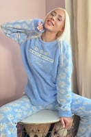 Mavi Most Thing Desenli Kadın Peluş Pijama Takımı - Thumbnail