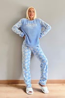 Mavi Most Thing Desenli Kadın Peluş Pijama Takımı - Thumbnail