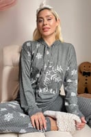 Melanj Yarım Tane Desenli Yumoş Örme Pijama Takımı - Thumbnail