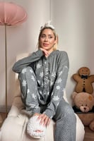 Melanj Yarım Tane Desenli Yumoş Örme Pijama Takımı - Thumbnail