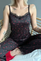 Mini Fleur Dantelli İp Askılı Örme Kadın Pijama Takımı - Thumbnail