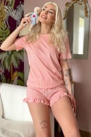 Mini Kalp Baskılı Şortlu Kadın Pijama Takımı - Thumbnail