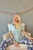 Mint Florado Exclusive Önden Düğmeli Kısa Kollu Kadın Pijama Takımı - Thumbnail