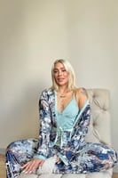 Mint Flore Exclusive Örme Sabahlıklı Kadın Pijama Takımı - Thumbnail