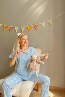 Mint Yeşili Moment Baskılı Kısa Kollu Kadın Pijama Takımı - Thumbnail