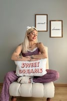 Mor Puan Papatya Dantelli İp Askılı Örme Kadın Pijama Takımı - Thumbnail