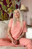 Orange Linie Baskılı Kısa Kollu Kadın Pijama Takımı - Thumbnail