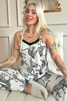 Panther Dantelli Ip Askılı Örme Kadın Pijama Takımı - Thumbnail
