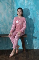 Pembe Hello Winter Desenli Kız Çocuk Peluş Pijama Takımı - Thumbnail