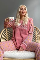 Pembe Love Winter Desenli Kadın Peluş Pijama Takımı - Thumbnail