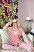 Pembe Most Thing Desenli Kadın Peluş Pijama Takımı - Thumbnail