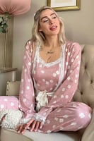 Pembe Papatya Desenli Sabahlıklı Pegasus Pijama Takımı - Thumbnail