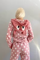 Pembe Puan Desenli Kadın Polar Peluş Tulum Pijama - Thumbnail