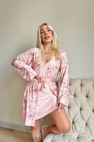 Pembe Svila Exclusive Örme Sabahlıklı Gecelik Kadın Pijama Takımı - Thumbnail