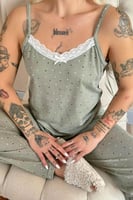 Pled Dantelli Ip Askılı Örme Kadın Pijama Takımı - Thumbnail