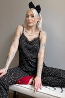 Puantiyeli Dantelli İp Askılı Örme Kadın Pijama Takımı - Thumbnail