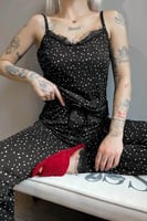 Puantiyeli Dantelli İp Askılı Örme Kadın Pijama Takımı - Thumbnail