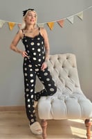 Sarı Beyaz Papatya Dantelli İp Askılı Örme Pijama Takımı - Thumbnail