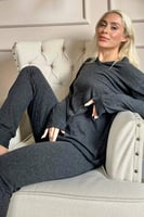 Siyah Bambu Uzun Kol Kadın Pijama Takımı - Thumbnail
