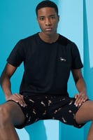Siyah Dakhund Baskılı Şortlu Erkek Pijama Takımı - Thumbnail