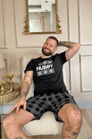 Siyah Hubby Şortlu Sevgili Aile Pijaması - Erkek Takımı - Thumbnail