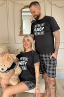Siyah Hubby Şortlu Sevgili Aile Pijaması - Erkek Takımı - Thumbnail