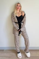 Siyah Leopar Desenli Bambu Sabahlıklı Kadın Pijama Takımı - Thumbnail