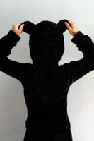 Siyah Meow Desenli Tam Peluş Pijama Takımı - Thumbnail