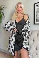 Siyah Svila Exclusive Örme Sabahlıklı Gecelik Kadın Pijama Takımı - Thumbnail