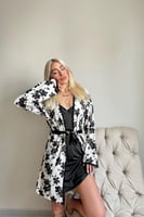 Siyah Svila Exclusive Örme Sabahlıklı Gecelik Kadın Pijama Takımı - Thumbnail