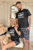 Siyah Wifey Şortlu Sevgili Aile Pijaması - Kadın Takımı - Thumbnail