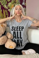 Sleep All Day Baskılı Örme Kısa Kollu Pijama Takımı - Thumbnail