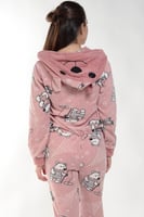 Somon Bear Desenli Kadın Polar Peluş Tulum Pijama Takımı - Thumbnail