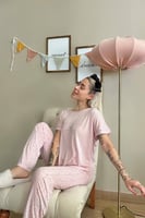 Somon Beautiful Baskılı Örme Kısa Kollu Kadın Pijama Takımı - Thumbnail