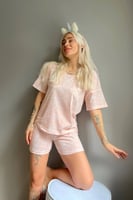 Somon Blatt Baskılı Şortlu Kadın Pijama Takımı - Thumbnail