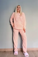 Somon Lazy Desenli Kadın Peluş Pijama Takımı - Thumbnail
