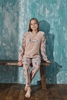 Somon Milk Desenli Kız Çocuk Peluş Pijama Takımı - Thumbnail