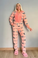 Somon Sleep Panda Desenli Kadın Polar Peluş Tulum Pijama Takımı - Thumbnail