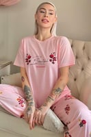 Somon Weekend Baskılı Örme Kısa Kollu Kadın Pijama Takımı - Thumbnail