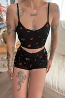Strawberry Desenli Şortlu Crop Bustiyer Pijama Takım - Thumbnail